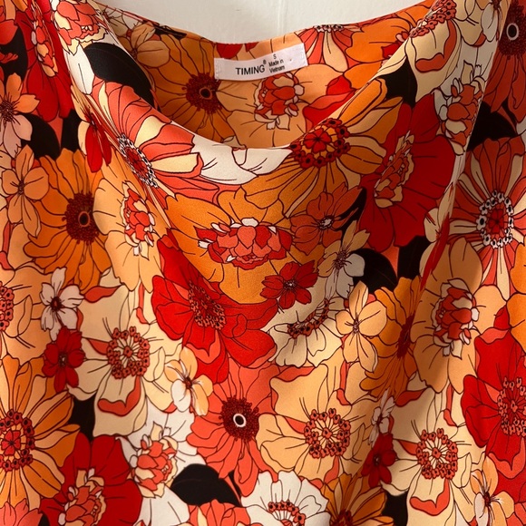 Floral Cowl Neck Slip Dress in Red and Orange - Picture 4 of 4